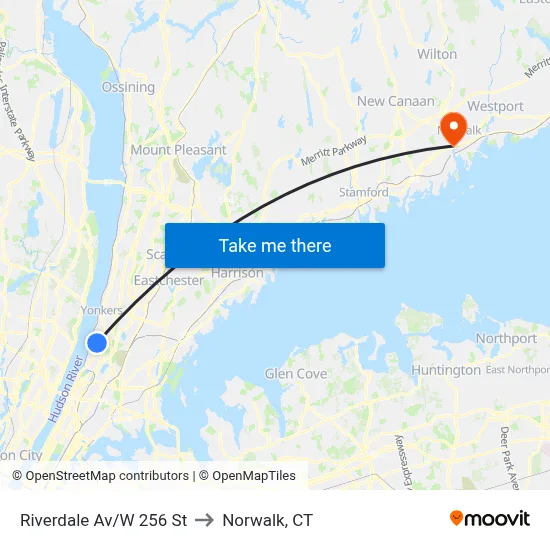 Riverdale Av/W 256 St to Norwalk, CT map