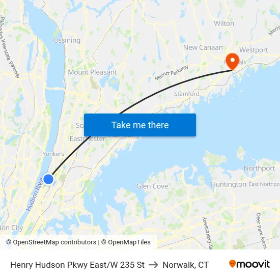 Henry Hudson Pkwy East/W 235 St to Norwalk, CT map
