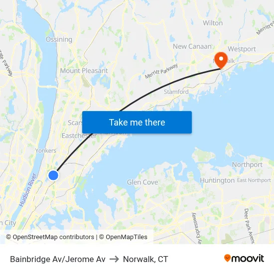 Bainbridge Av/Jerome Av to Norwalk, CT map