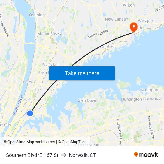 Southern Blvd/E 167 St to Norwalk, CT map