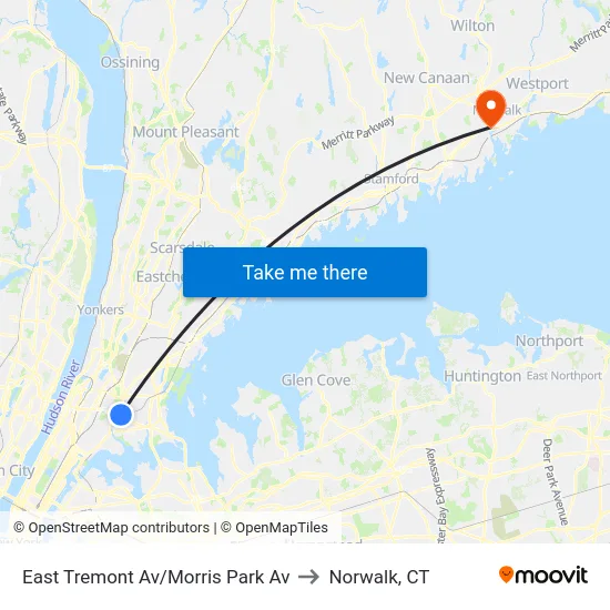 East Tremont Av/Morris Park Av to Norwalk, CT map