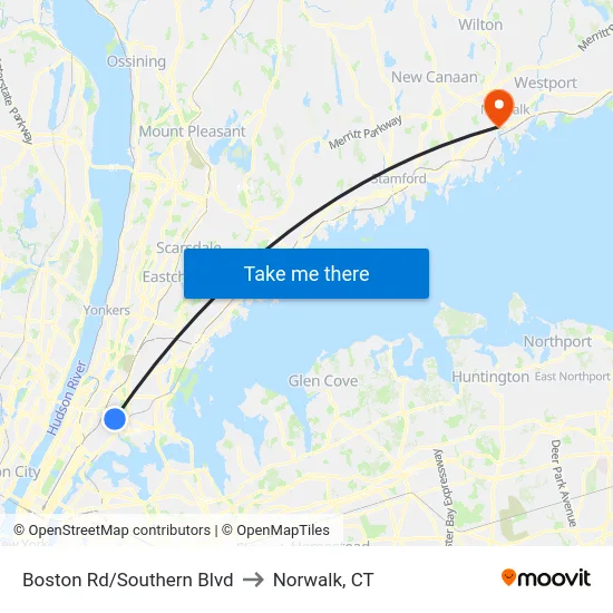 Boston Rd/Southern Blvd to Norwalk, CT map