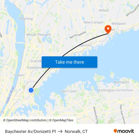 Baychester Av/Donizetti Pl to Norwalk, CT map