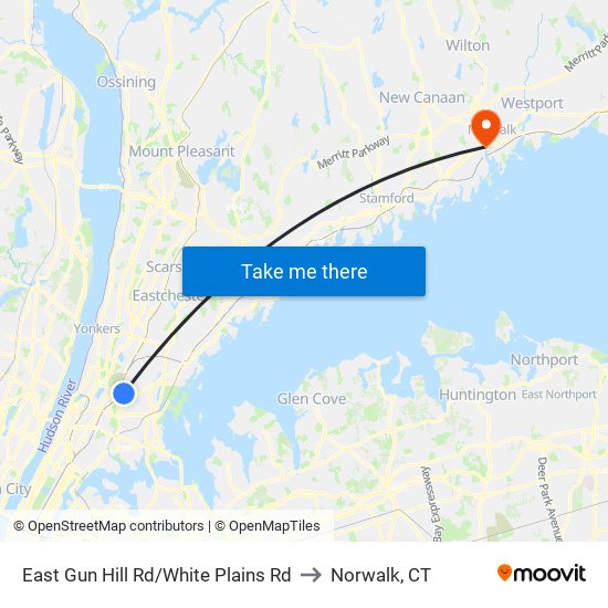 East Gun Hill Rd/White Plains Rd to Norwalk, CT map