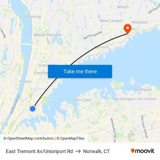 East Tremont Av/Unionport Rd to Norwalk, CT map