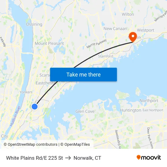 White Plains Rd/E 225 St to Norwalk, CT map