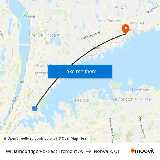 Williamsbridge Rd/East Tremont Av to Norwalk, CT map