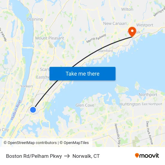 Boston Rd/Pelham Pkwy to Norwalk, CT map