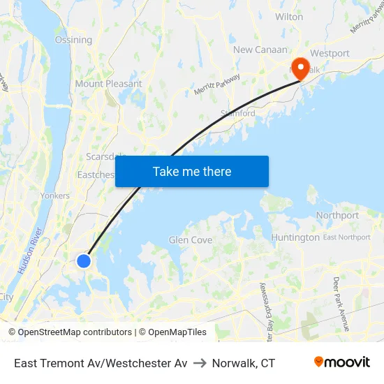 East Tremont Av/Westchester Av to Norwalk, CT map