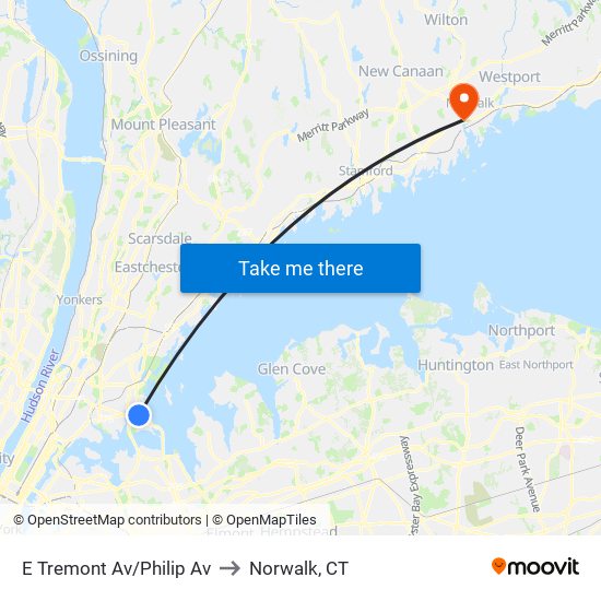 E Tremont Av/Philip Av to Norwalk, CT map