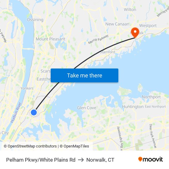 Pelham Pkwy/White Plains Rd to Norwalk, CT map
