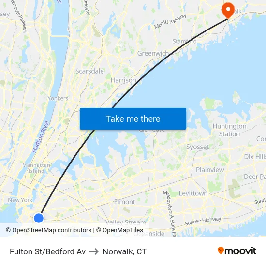 Fulton St/Bedford Av to Norwalk, CT map