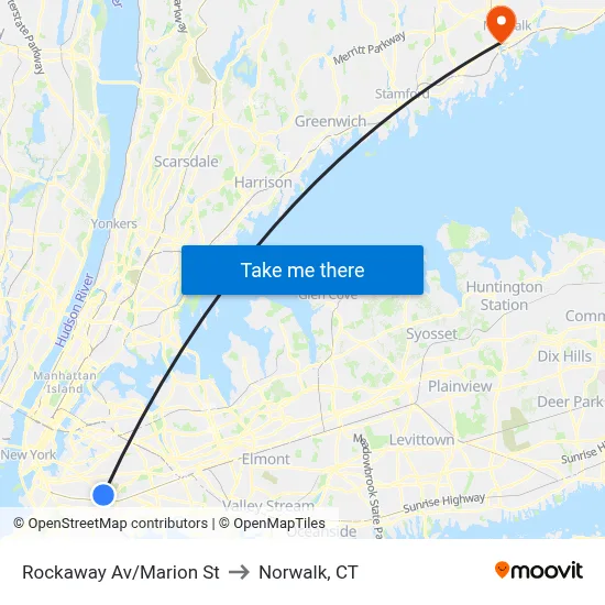 Rockaway Av/Marion St to Norwalk, CT map