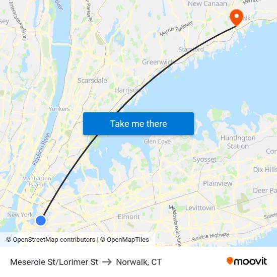 Meserole St/Lorimer St to Norwalk, CT map