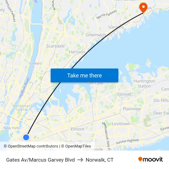 Gates Av/Marcus Garvey Blvd to Norwalk, CT map