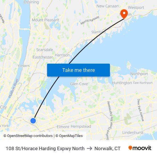 108 St/Horace Harding Expwy North to Norwalk, CT map