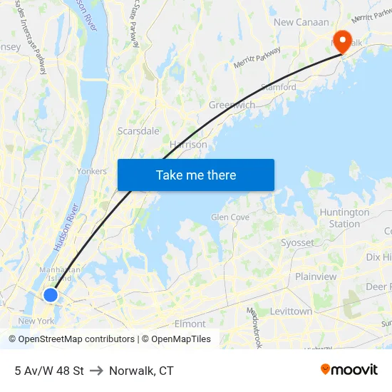 5 Av/W 48 St to Norwalk, CT map