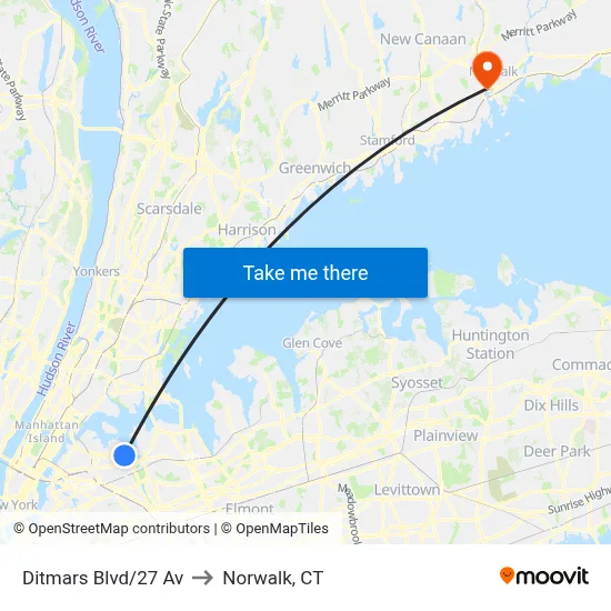 Ditmars Blvd/27 Av to Norwalk, CT map