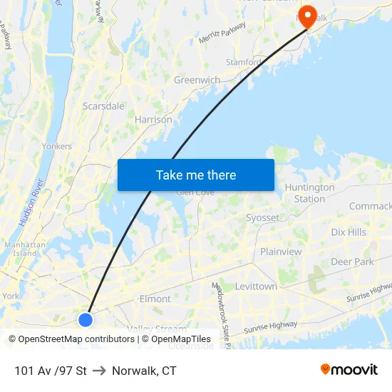 101 Av /97 St to Norwalk, CT map