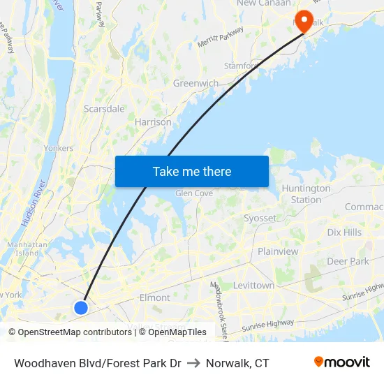 Woodhaven Blvd/Forest Park Dr to Norwalk, CT map