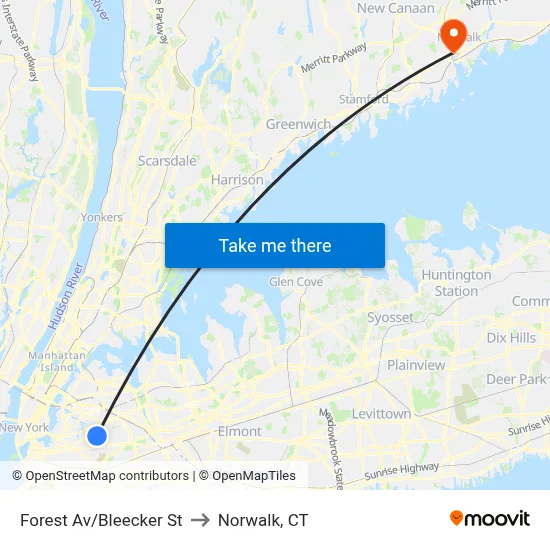 Forest Av/Bleecker St to Norwalk, CT map