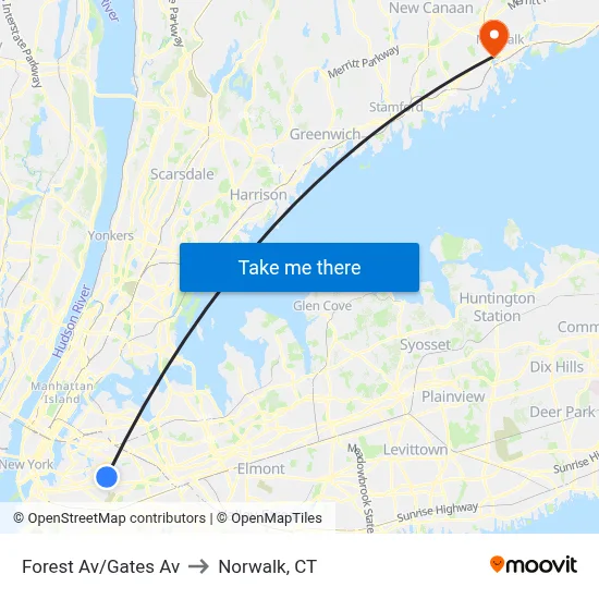 Forest Av/Gates Av to Norwalk, CT map