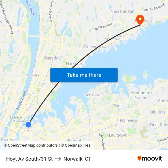 Hoyt Av South/31 St to Norwalk, CT map