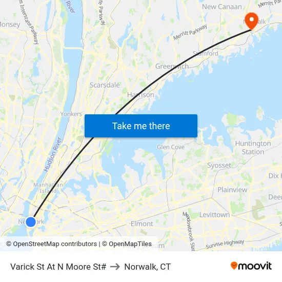 Varick St At N Moore St# to Norwalk, CT map