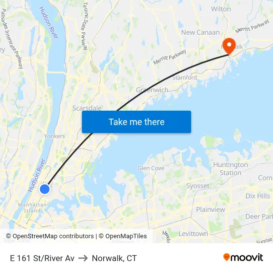 E 161 St/River Av to Norwalk, CT map
