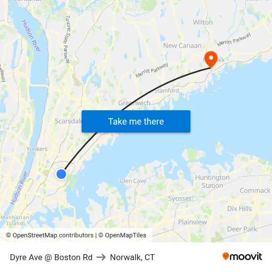 Dyre Ave @ Boston Rd to Norwalk, CT map