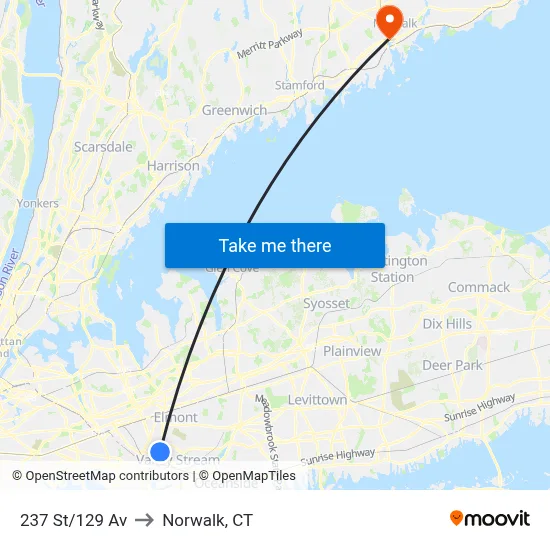 237 St/129 Av to Norwalk, CT map