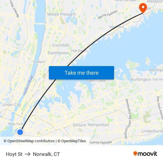 Hoyt St to Norwalk, CT map