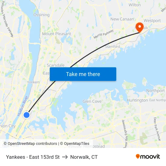Yankees - East 153rd St to Norwalk, CT map
