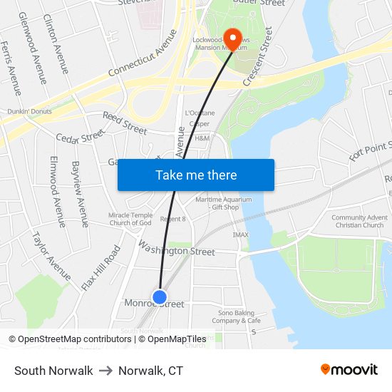 South Norwalk to Norwalk, CT map