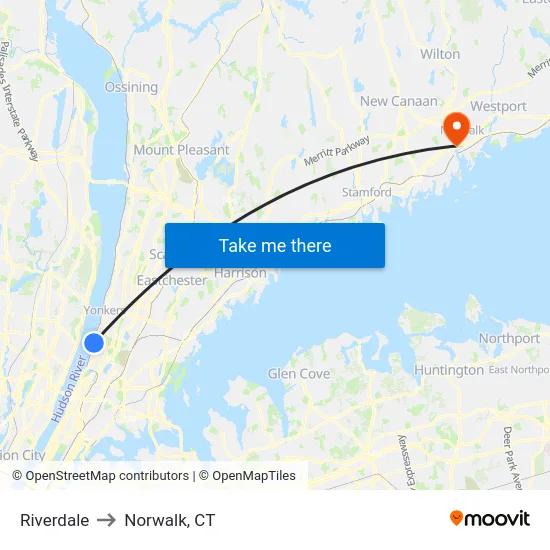 Riverdale to Norwalk, CT map