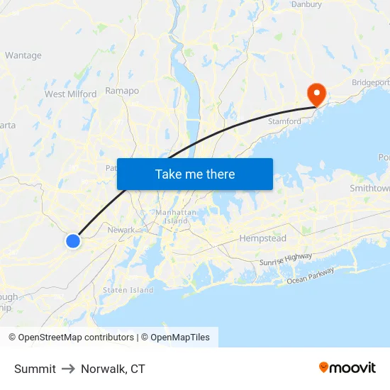 Summit to Norwalk, CT map