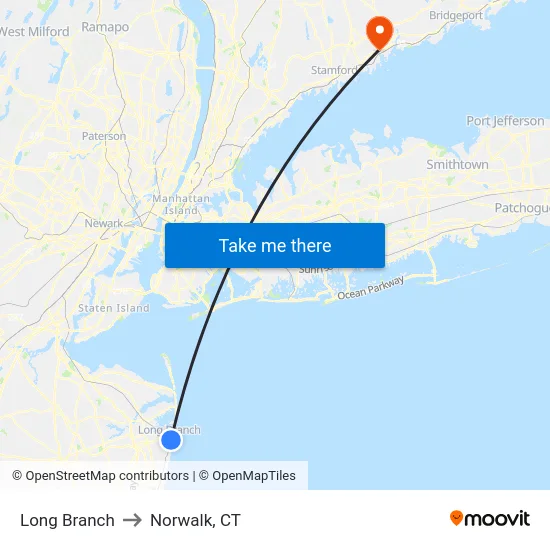 Long Branch to Norwalk, CT map