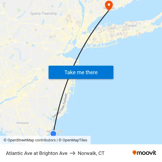 Atlantic Ave at Brighton Ave to Norwalk, CT map