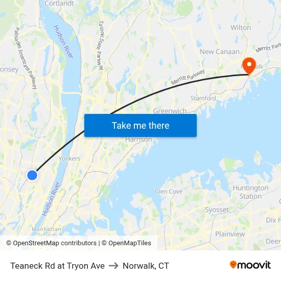 Teaneck Rd at Tryon Ave to Norwalk, CT map
