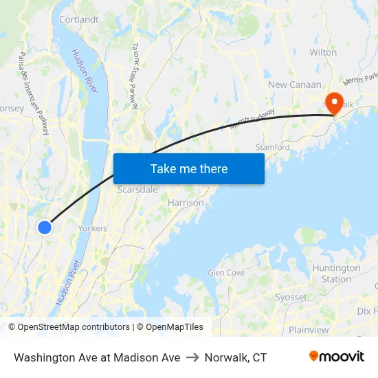 Washington Ave at Madison Ave to Norwalk, CT map