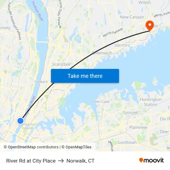 River Rd at City Place to Norwalk, CT map
