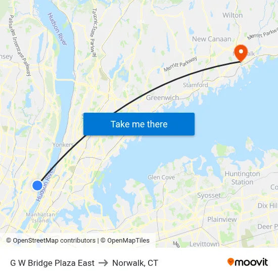 G W Bridge Plaza East to Norwalk, CT map