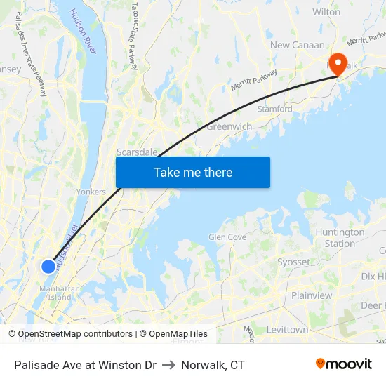 Palisade Ave at Winston Dr to Norwalk, CT map