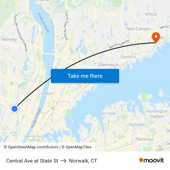 Central Ave at State St to Norwalk, CT map