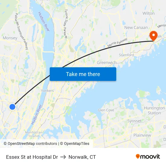 Essex St at Hospital Dr to Norwalk, CT map