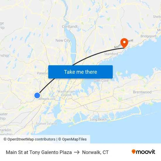 Main St at Tony Galento Plaza to Norwalk, CT map