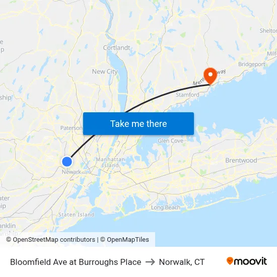 Bloomfield Ave at Burroughs Place to Norwalk, CT map