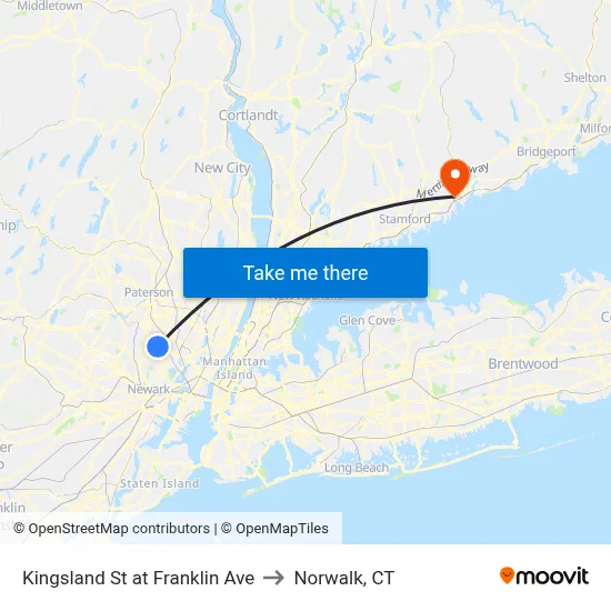 Kingsland St at Franklin Ave to Norwalk, CT map