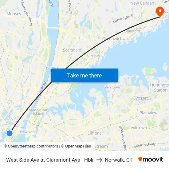 West Side Ave at Claremont Ave - Hblr to Norwalk, CT map
