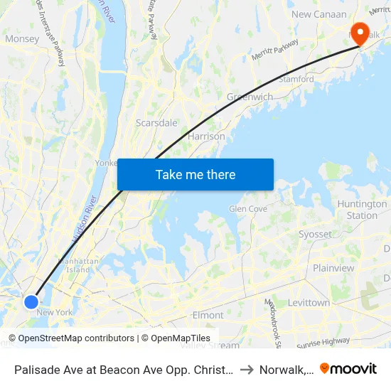 Palisade Ave at Beacon Ave Opp. Christ Hospital to Norwalk, CT map
